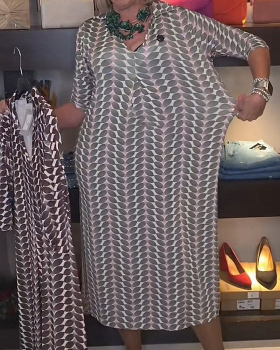 Robe À Motif Géométrique Et Col En V