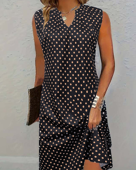 Robe élégante sans manches à imprimé à pois