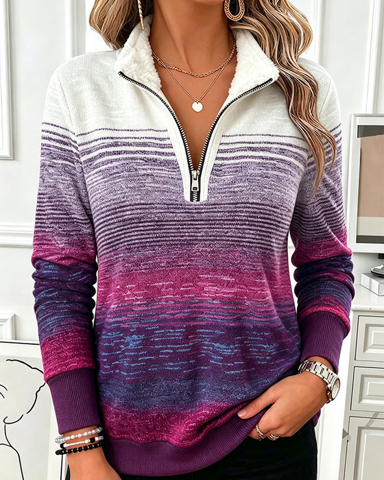 Sweatshirt Demi-Zip Dégradé Col Montant