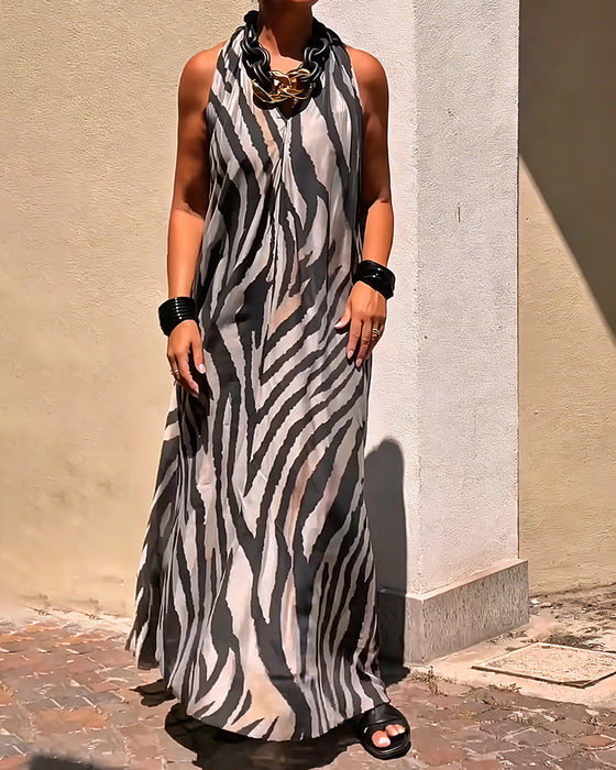 Robe Col Halter Imprimé Maxi