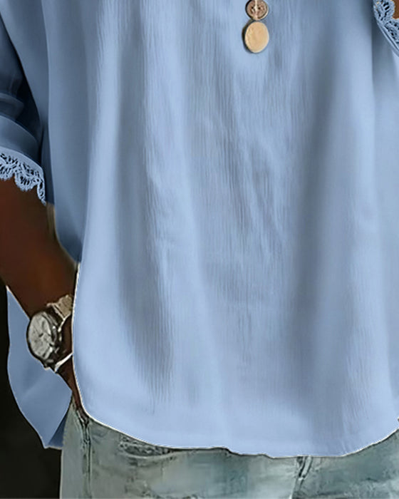 Blouse Dentelle Insérée Col Claudine