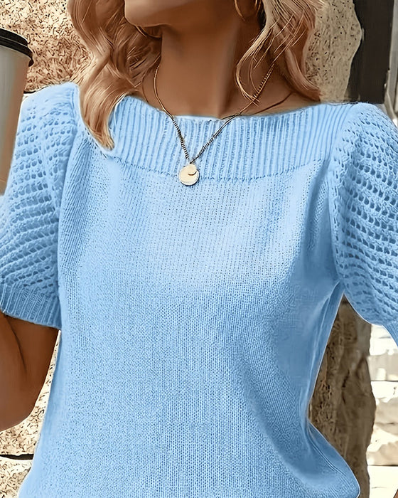 Pull-over Couleur Unie Manche Bouffante Court