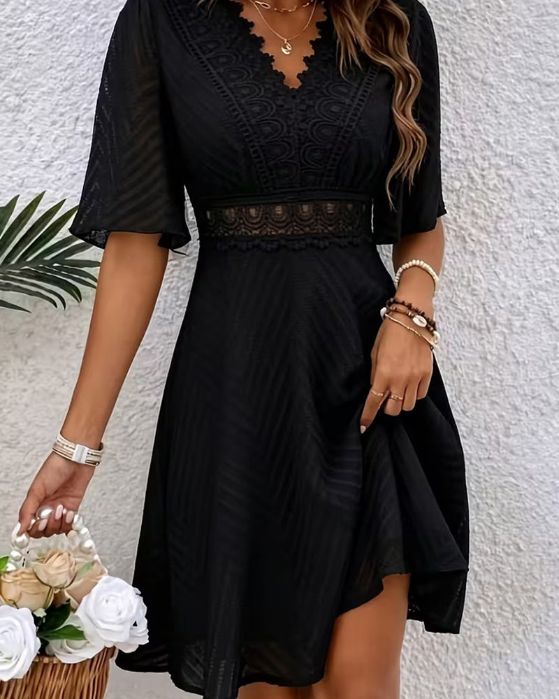 Robe Col En V Dentelle Patchwork Découpé