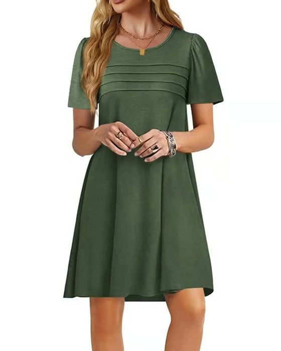 Robe Volant Manche Courte Col Rond