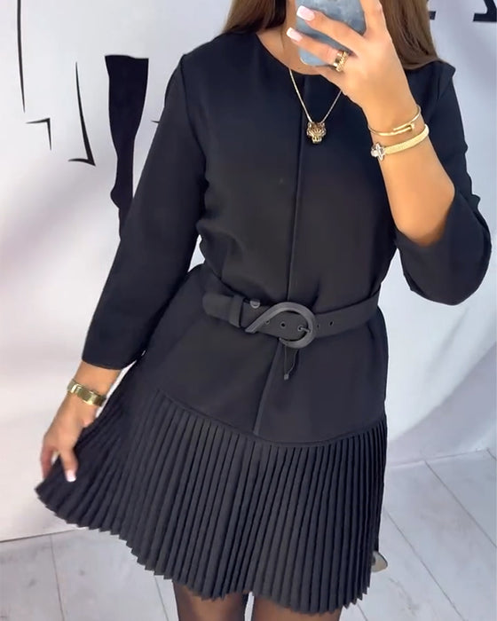 Robe À Manches Trois Quarts À Plis Accordéon