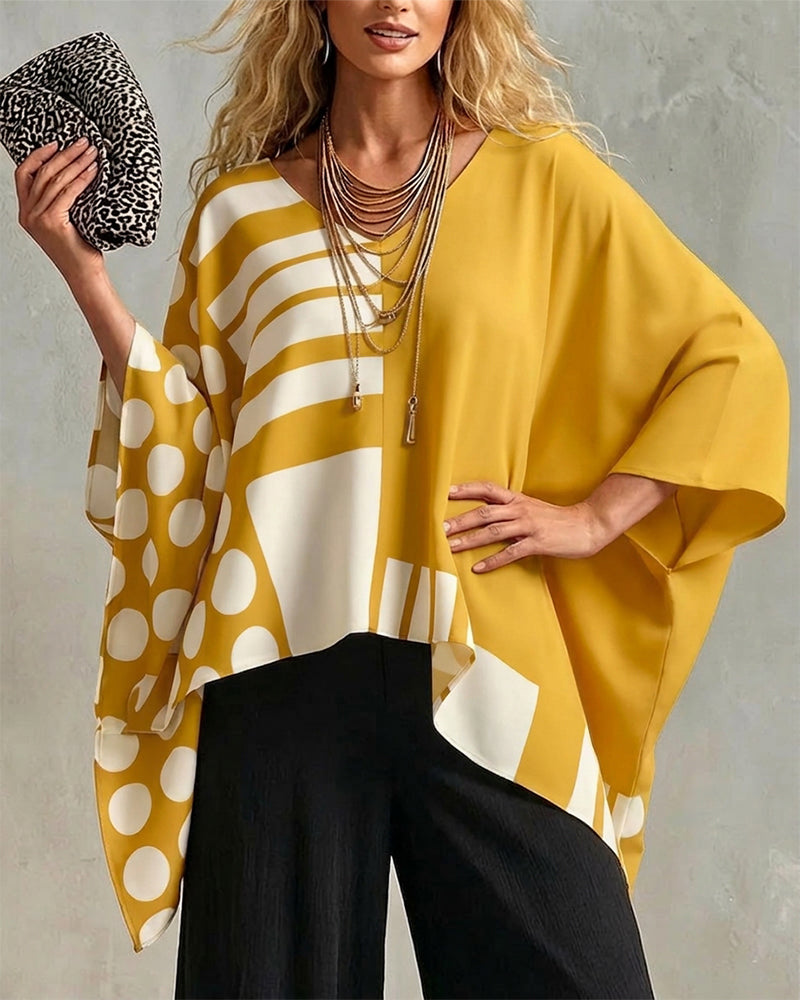 Blouse Polka Dot Rayure Patchwork V Encollure
