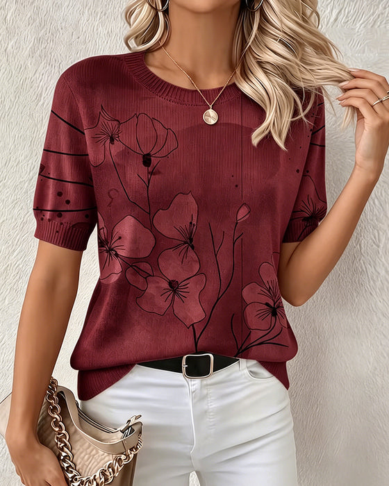 Pull-Over Imprimé Manches Courtes Col Rond