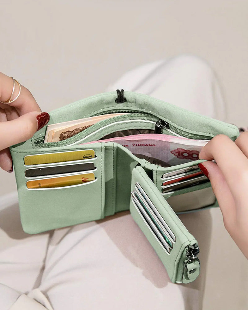 Portefeuille Court Minimaliste Élégant Pour Femme Avec Dragonne, Portefeuille Polyvalent À Fermeture Éclair Pour Cartes, Portefeuille Tendance Pour Un Usage Quotidien