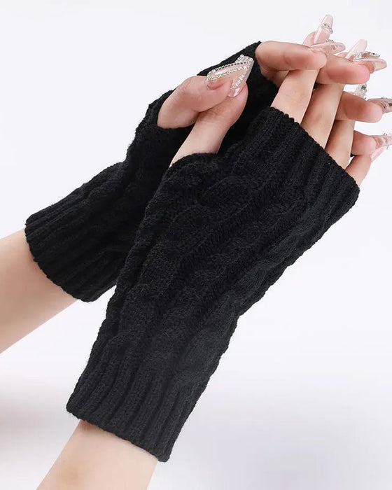 Gants Sans Doigts En Tricot À Câbles