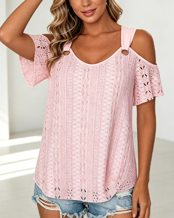T-Shirt Bretelle Anneau Évidé Hors Épaule