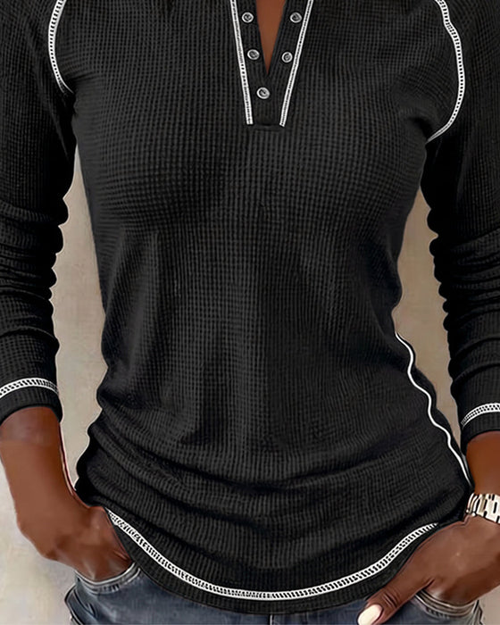 Haut Gaufré Henley Manches Longues