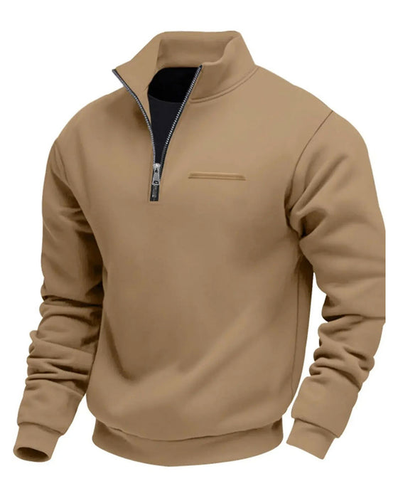 Sweatshirt Couleur Unie Col Montant Fermeture Éclair