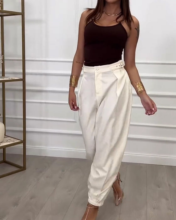 Pantalons Unis Boutonnés Jogger