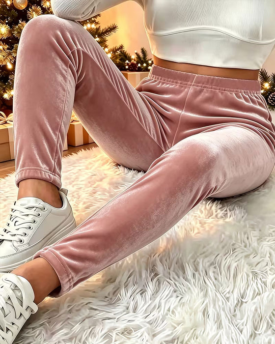 Pantalon Velours Jogger Décontracté Unie Long