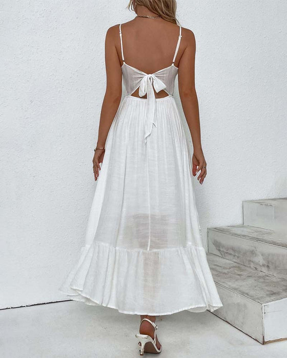 Robe à bretelles en dentelle élégante de couleur unie