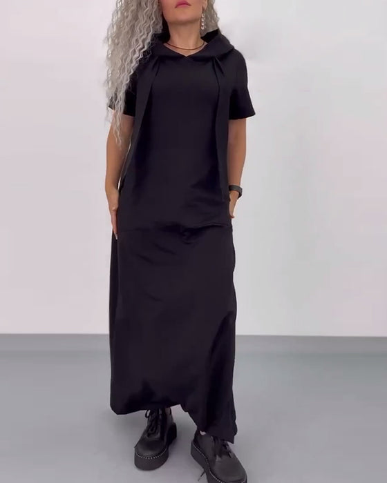 Robe Couleur Unie Sweat À Capuche Décontracté