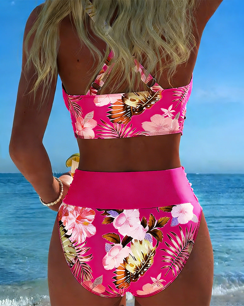 Bikini Contraste Floral Fendu