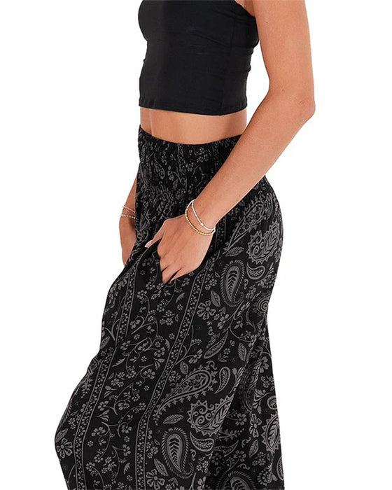 Pantalon Imprimé Style Ethnique À Poches Et Jambes Larges