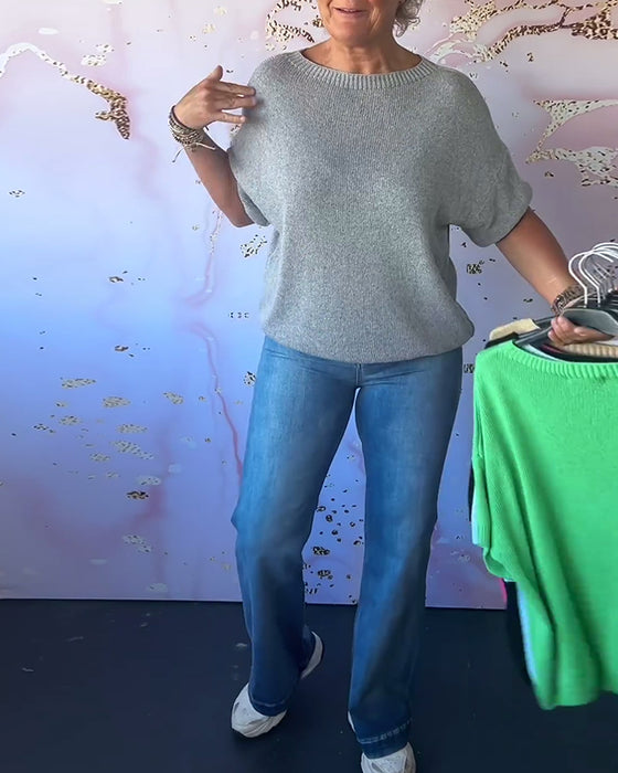 Pull ample décontracté de couleur unie à col rond