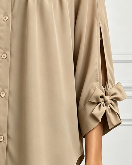 Blouse Nœud Détail Décontractée Unie