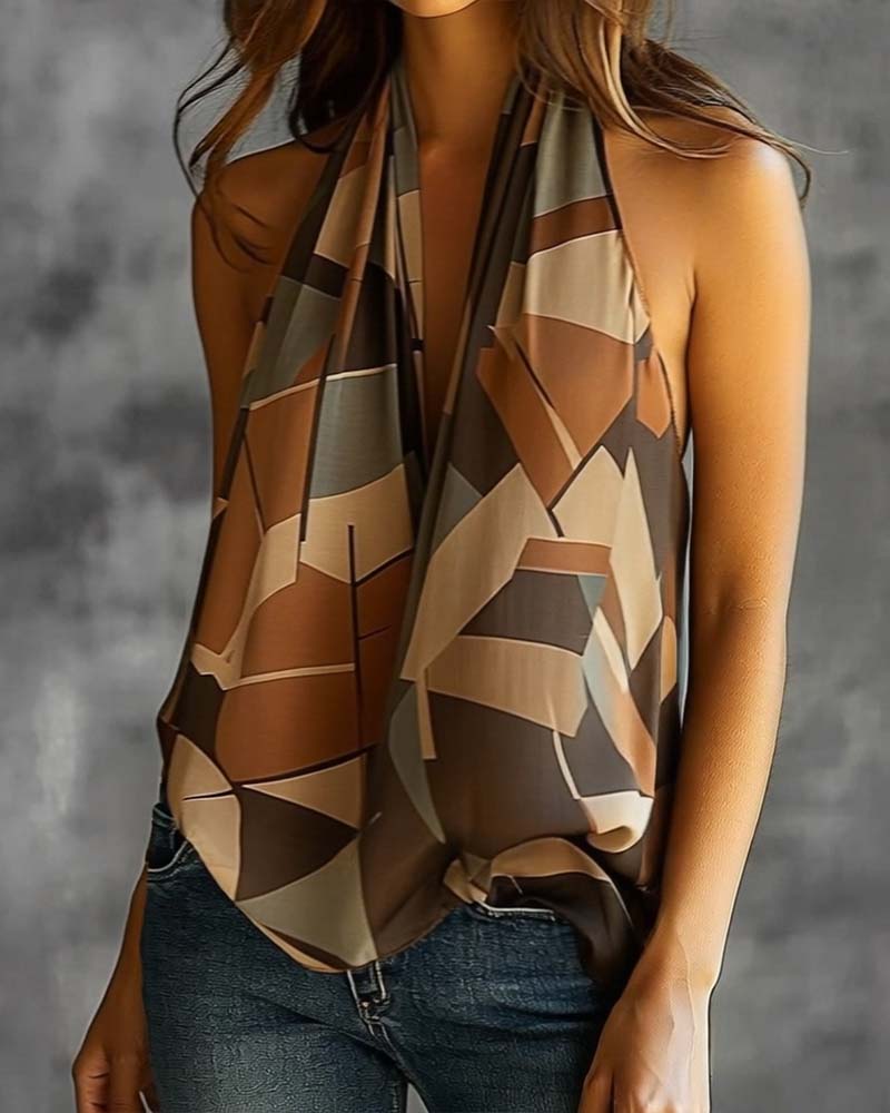 Débardeur Élégant Imprimé Sans Manches