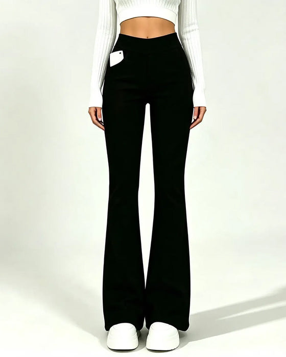 Pantalon Taille Haute Casual Polaire Évasé