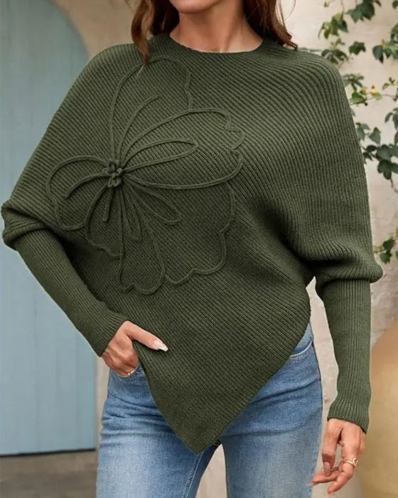 Pullover Élégant Fleuri Irrégulier