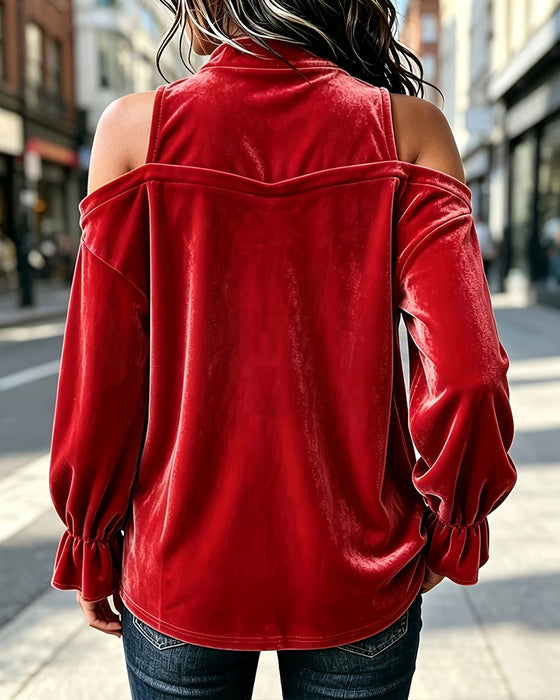 Blouse Velours Bardot Bouton En Bois