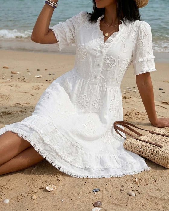 Robe Col Monté Demi Patte Frange