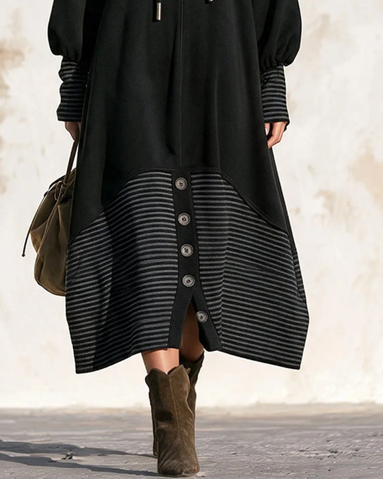 Robe Col Roulé Cordon De Serrage Rayé