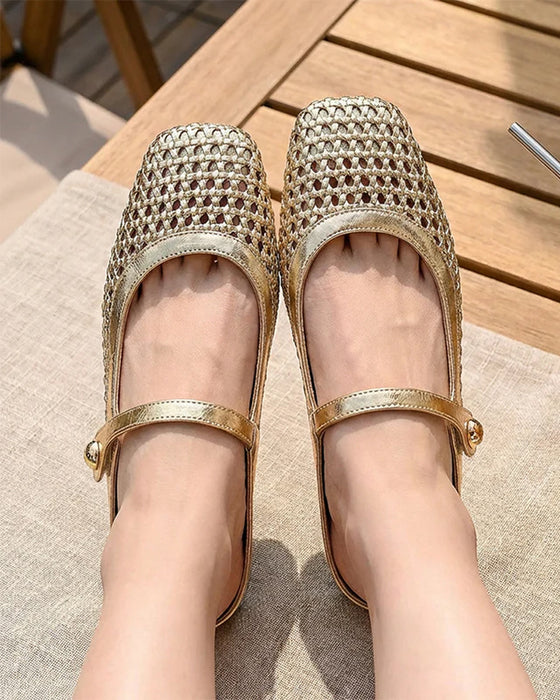 Chaussures Bout Carré Tissé Évidé