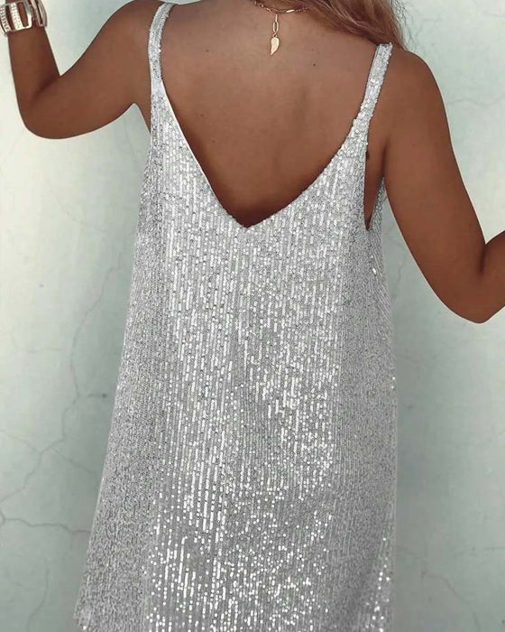 Robe Col V Camisole Paillette