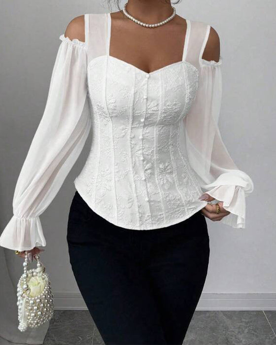 Blouse Off-Épaule Manche Longue Taille