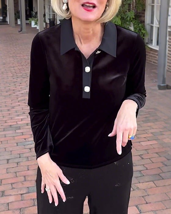 Blouse élégante en velours uni à manches longues