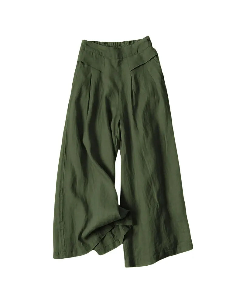 Pantalon Drapé Uni Décontracté Large