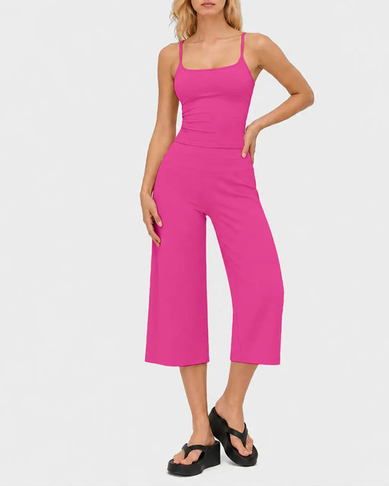 Ensemble Couleur Unie Bretelle Jambe Large