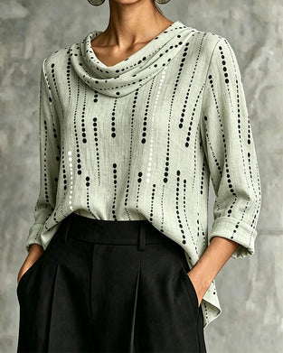 Blouse Col Drapé Élégante Manche Coude
