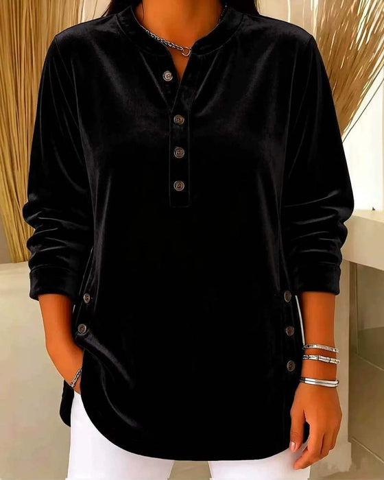 Blouse Décontractée Manches Longues Henley