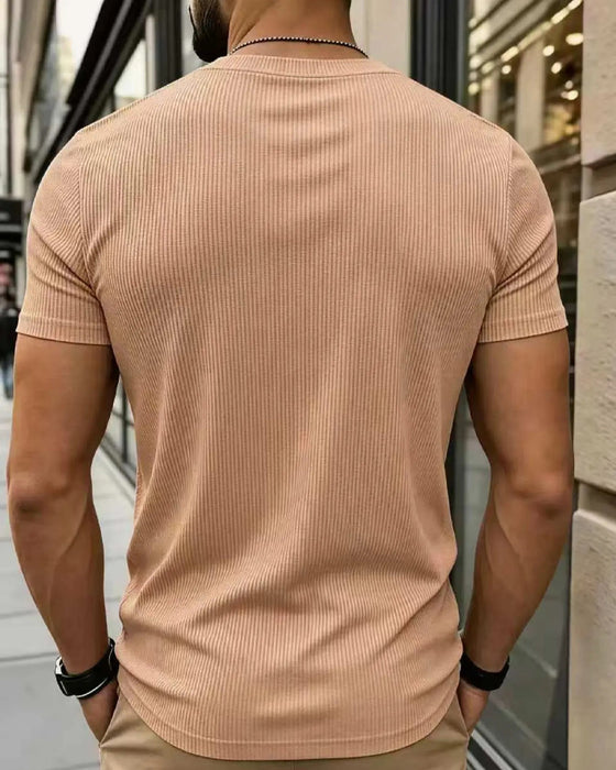 T-Shirt Col En V Côtelé Unie Homme