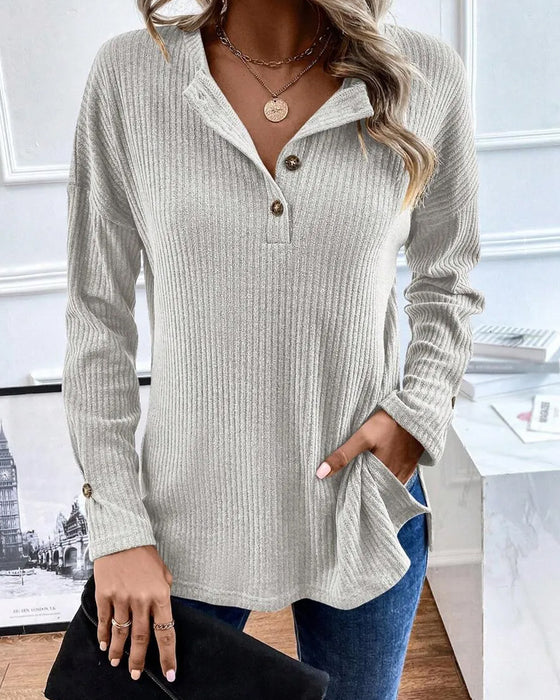 Blouse Côtelée Demi Fermeture Éclair Pullover