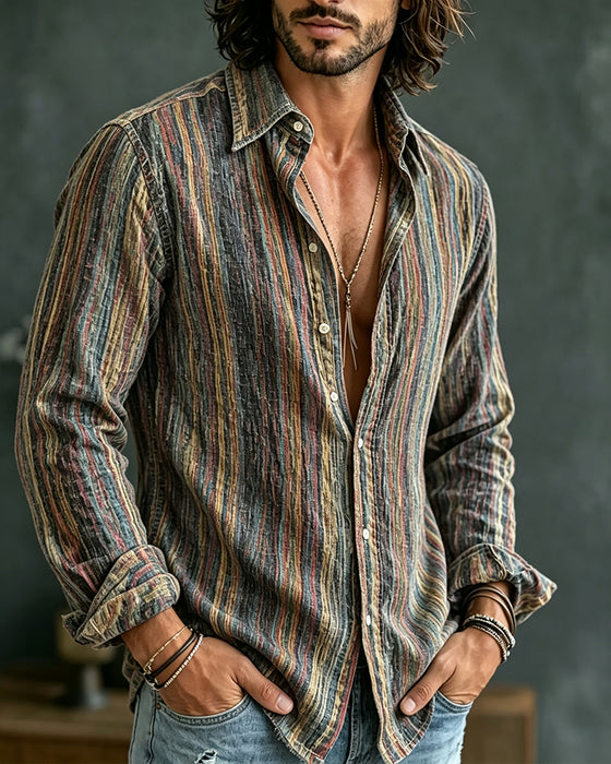 Chemise Homme Ligne Bloc De Couleur Manches Longues