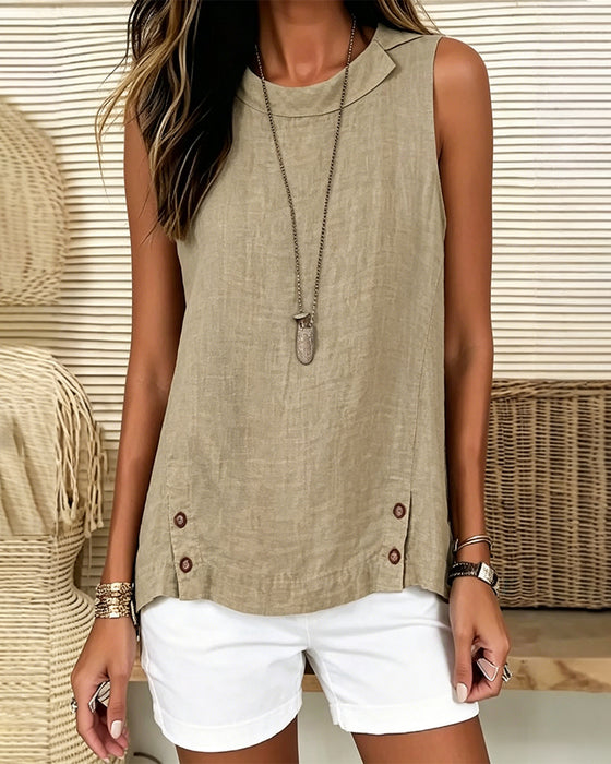 Blouse Sans Manches Col Rabattu