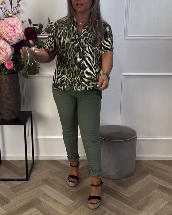 Blouse Tendance Imprimé Léopard Manches Courtes