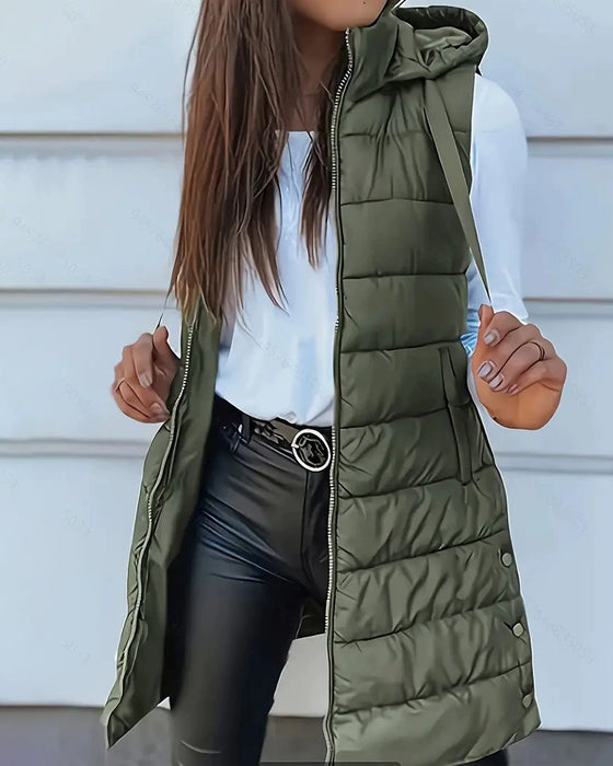 Gilet Manteau À Capuche Mi-Long