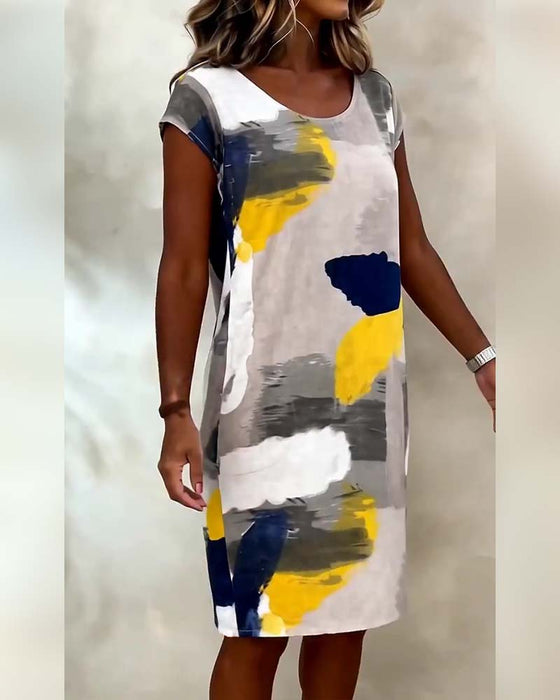 Robe Col Rond Tie-Dye Imprimé