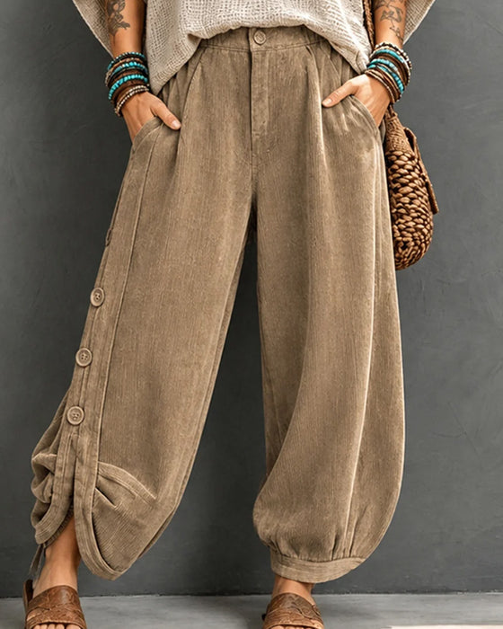 Pantalon Bouton Poche Irrégulier Long