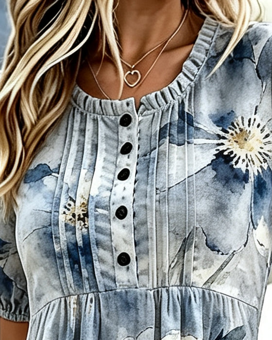 Robe Volant Garniture Tie-Dye Fleuri Taille