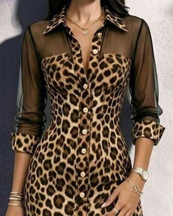Robe Revers Léopard Tendance
