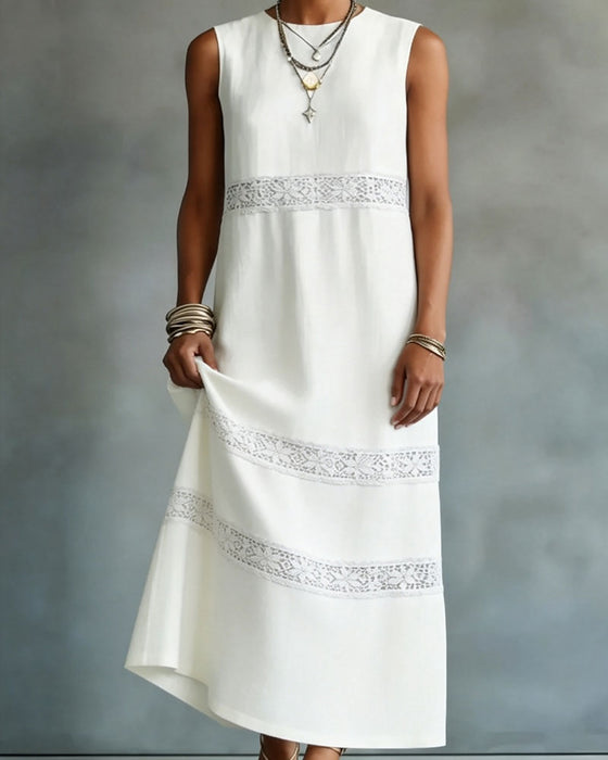 Robe Sans Manches Dentelle Patchwork