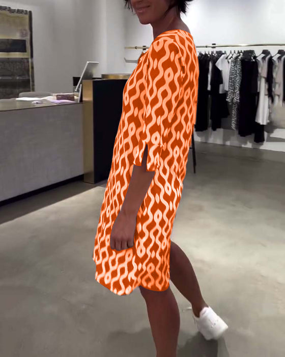 Robe Col Montant Mi-longue Imprimée